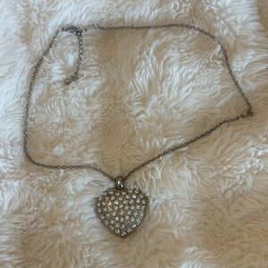 Women’s Silver Heart Pendant Necklace Crystals NEW